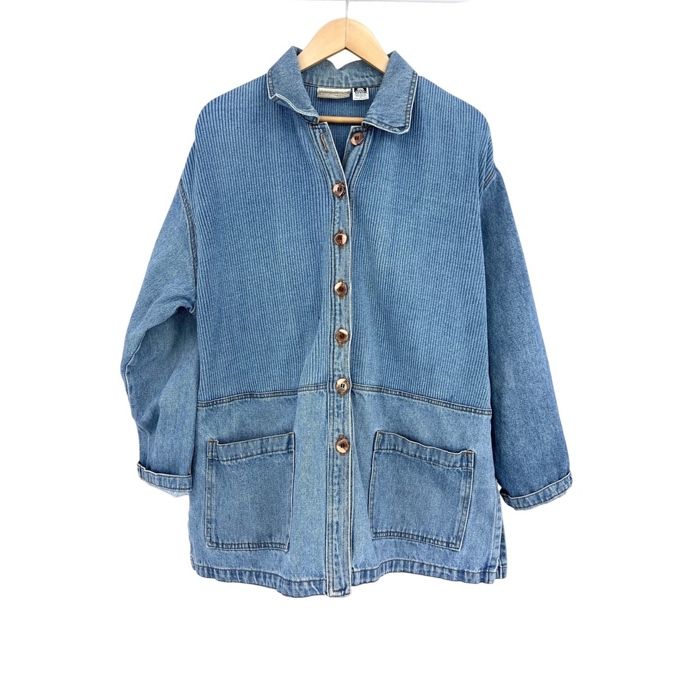 Vintage Denim Chore Jacket‎ Coldwater Creek Womens Blue Ribbed Large